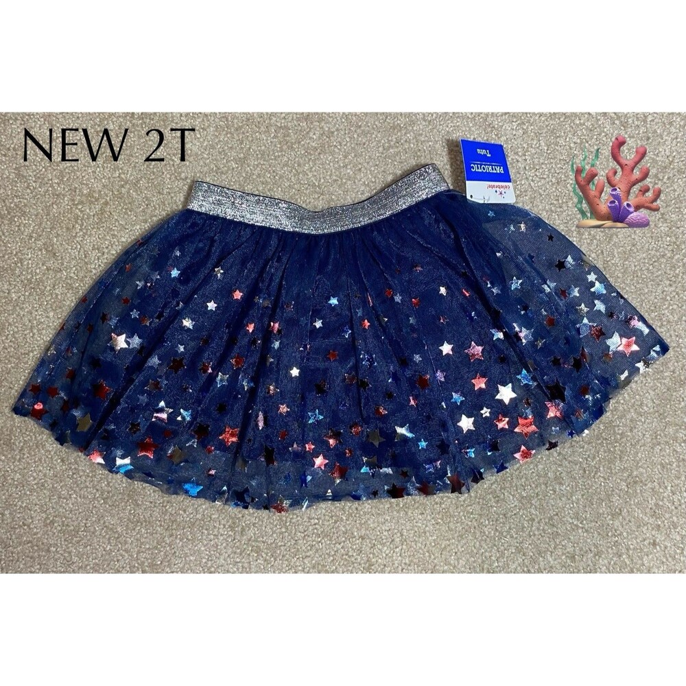 NWT Celebrate! Patriotic Tutu Skirt 2T Navy Blue Red Silver Glitter Stars 4th